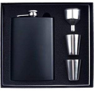 Flask with funnel leak proof, 18/8 stainless steel flask in matte black.